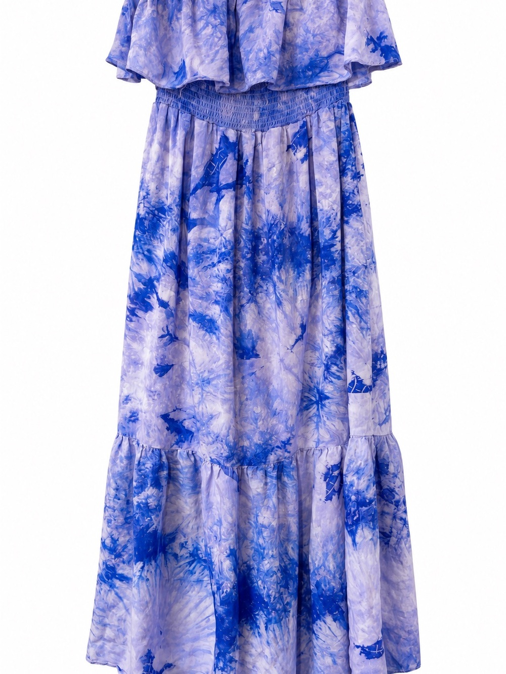 FAVLUX Blue Tie-Dye Strapless Tiered Maxi Dress